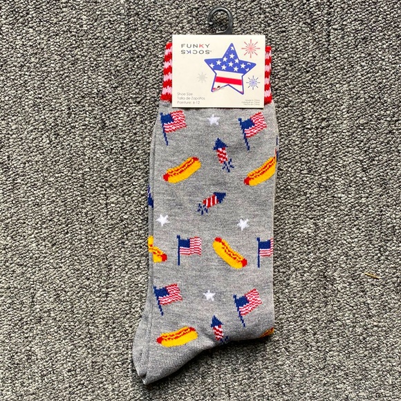Funky Socks Other - 3/$18 Patriotic American Flag, Fireworks & Hot Dogs Funny Novelty Socks - New